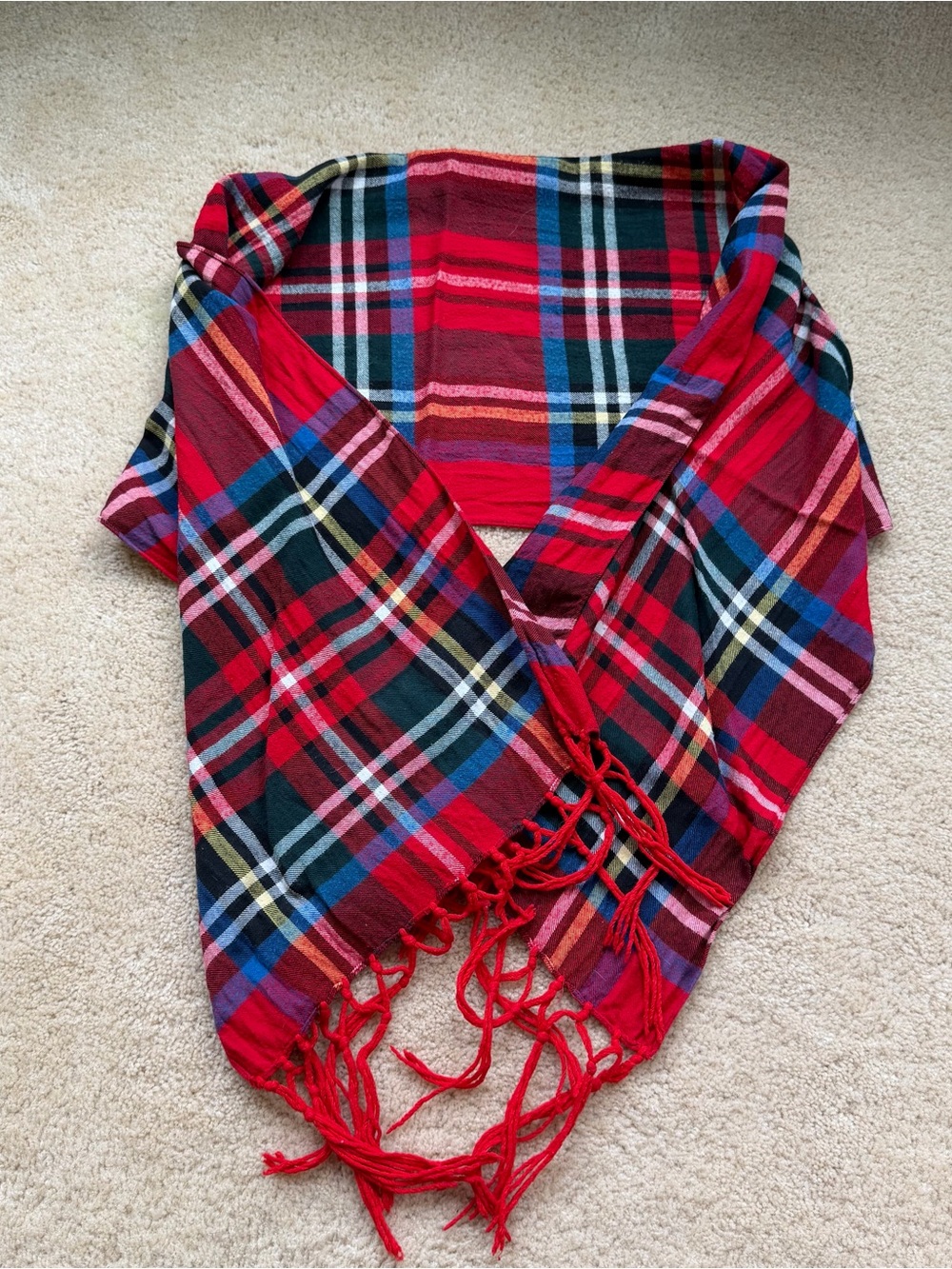 Unbranded Red Blue Yellow White Long Scarf with Fringe - VGUC